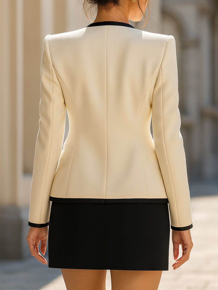 Three-Piece Set Contrast Trim Gold-Button Blazer Suit Set