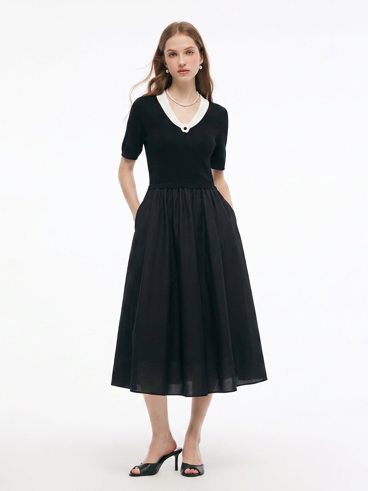 Lyocell Blend Patchwork Gather-Waisted Women Maxi Dress
