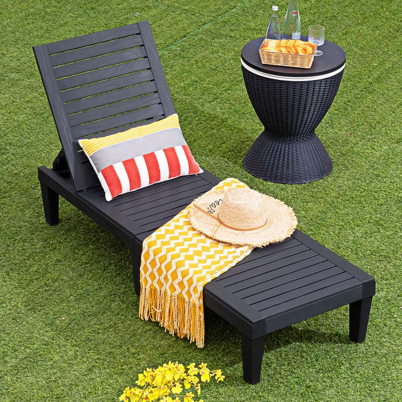 Outdoor Chaise Lounge Chair Patio Recliner Adjustable With 5 Positions Wood Texture Design Waterproof Easy To Assemble - Comfortable And Ergonomic Design