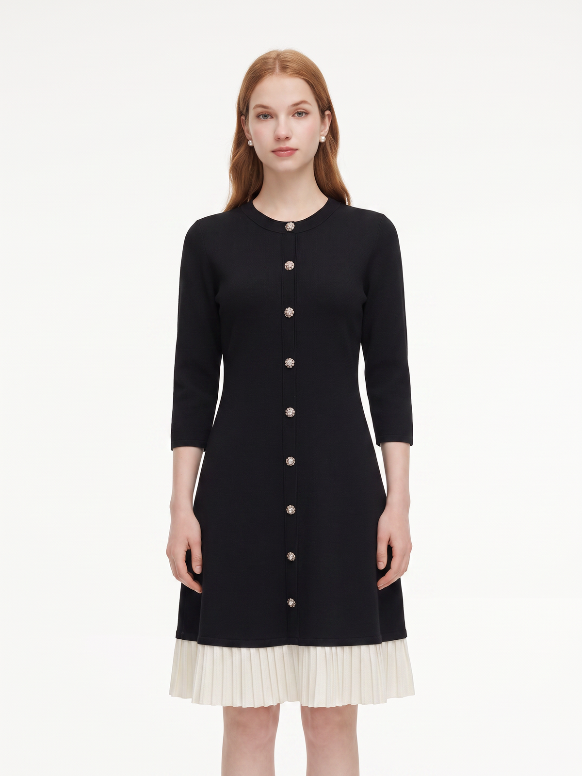 Tencel Blend 3/4 Sleeve Color Block Women Knit Mini Dress