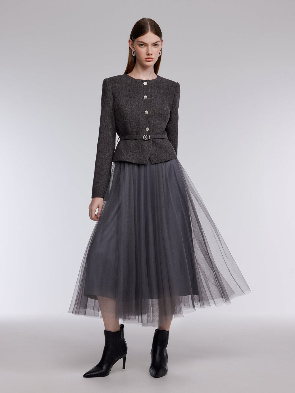 Washable Merino Wool Patchwork Women Maxi Dress With Belt