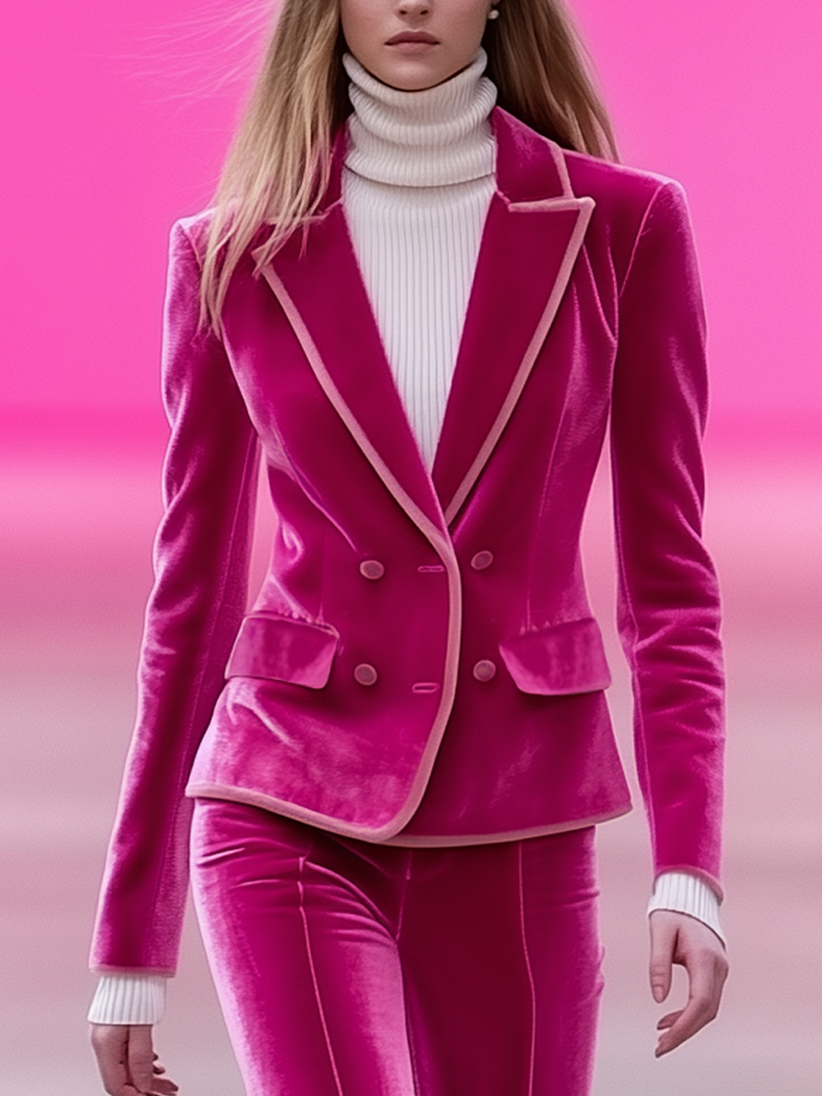 Barbie Pink Velvet Blazer With Light Pink Trimmed