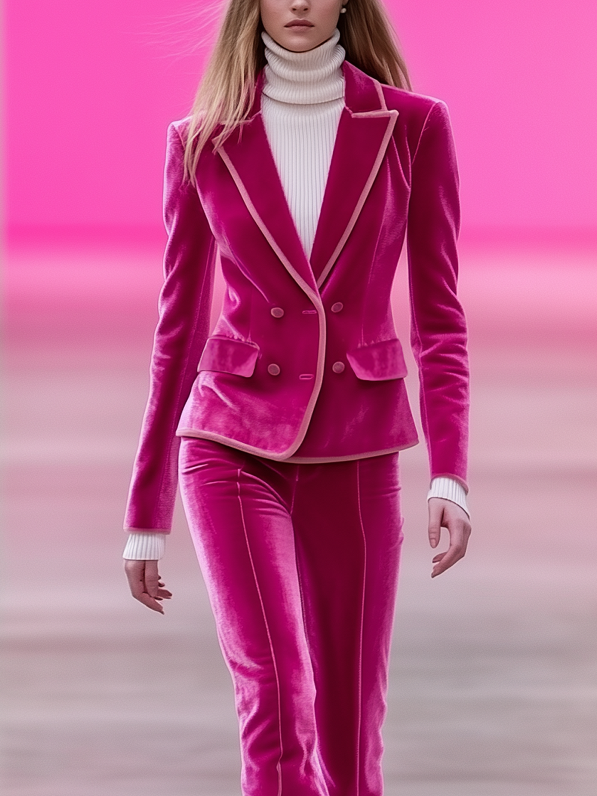 Barbie Pink Velvet Blazer With Light Pink Trimmed