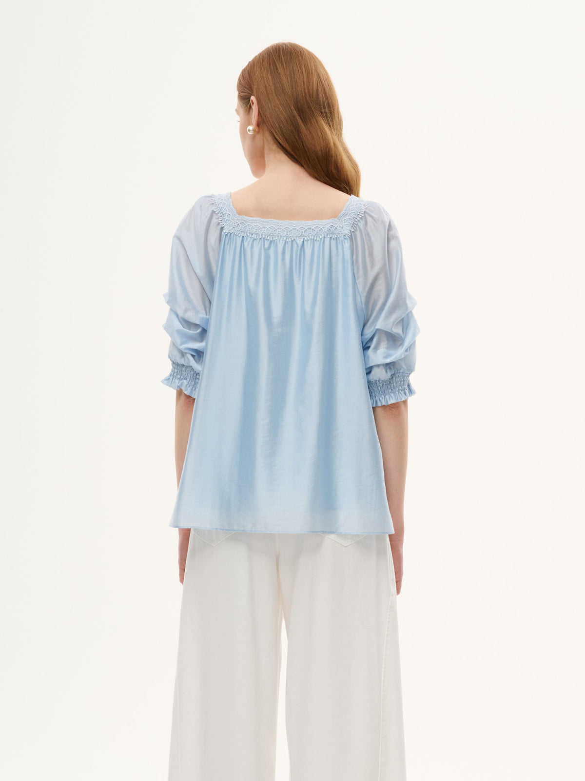 Tencel Blend Embroidered Square Neck Women Blouse