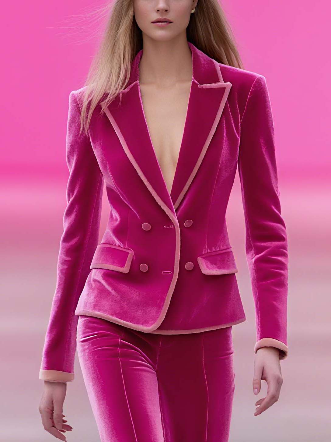 Barbie Pink Velvet Blazer With Light Pink Trimmed