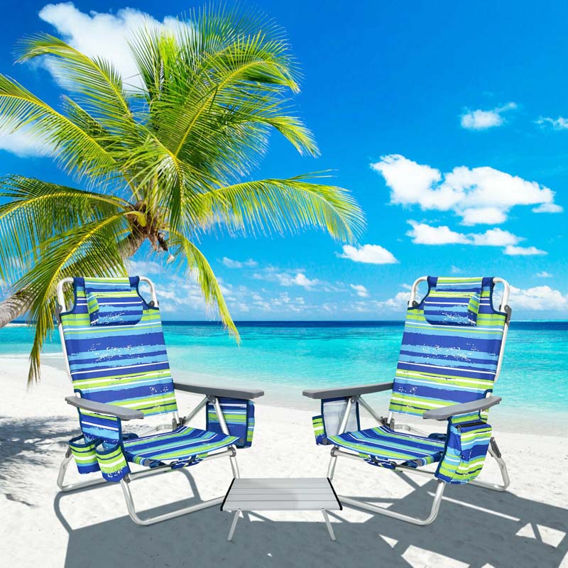 2 Pack 5 Position Outdoor Folding Backpack Beach Chair Amp Table Set Patio Lawn Camping Chair Beach Sling Chair - High Quality Set For Everyday Use