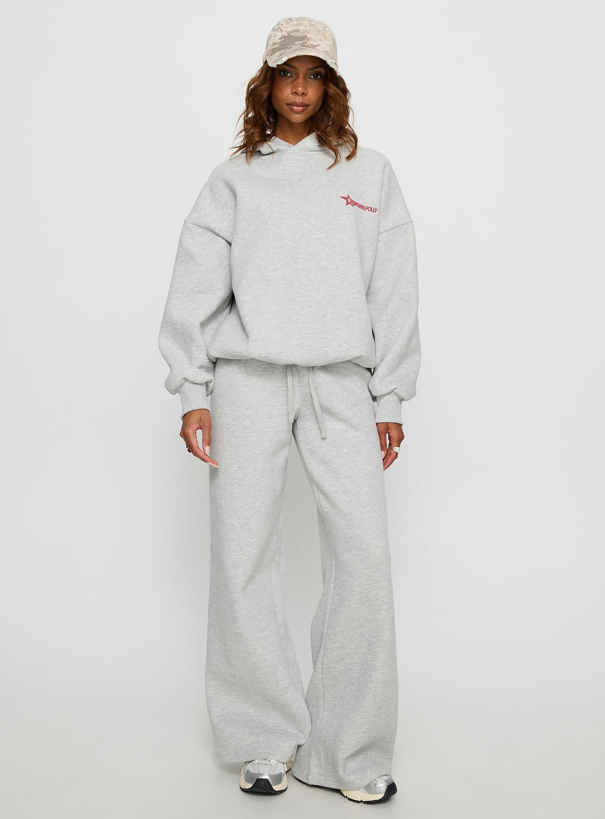 Princess Polly Stargirl Wide Leg Sweat Pants Grey Marle