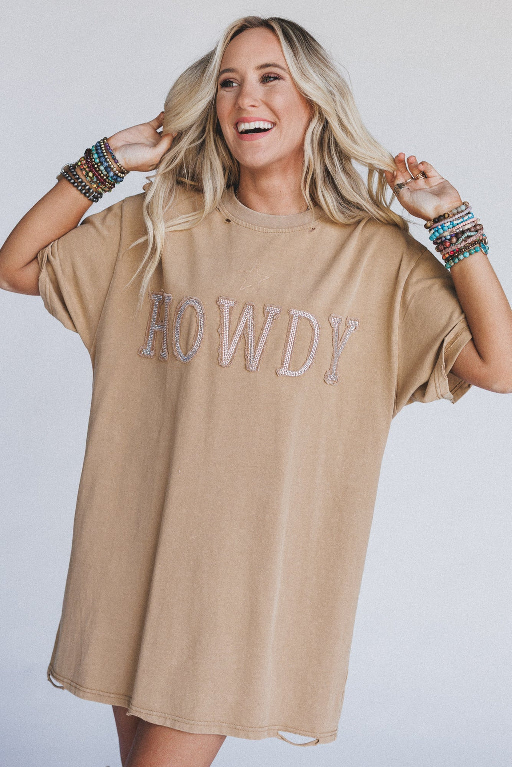 Howdy Vibes Tee Dress - Tan - Pre Order