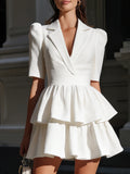 White Blazer-Style Tiered Mini Dress