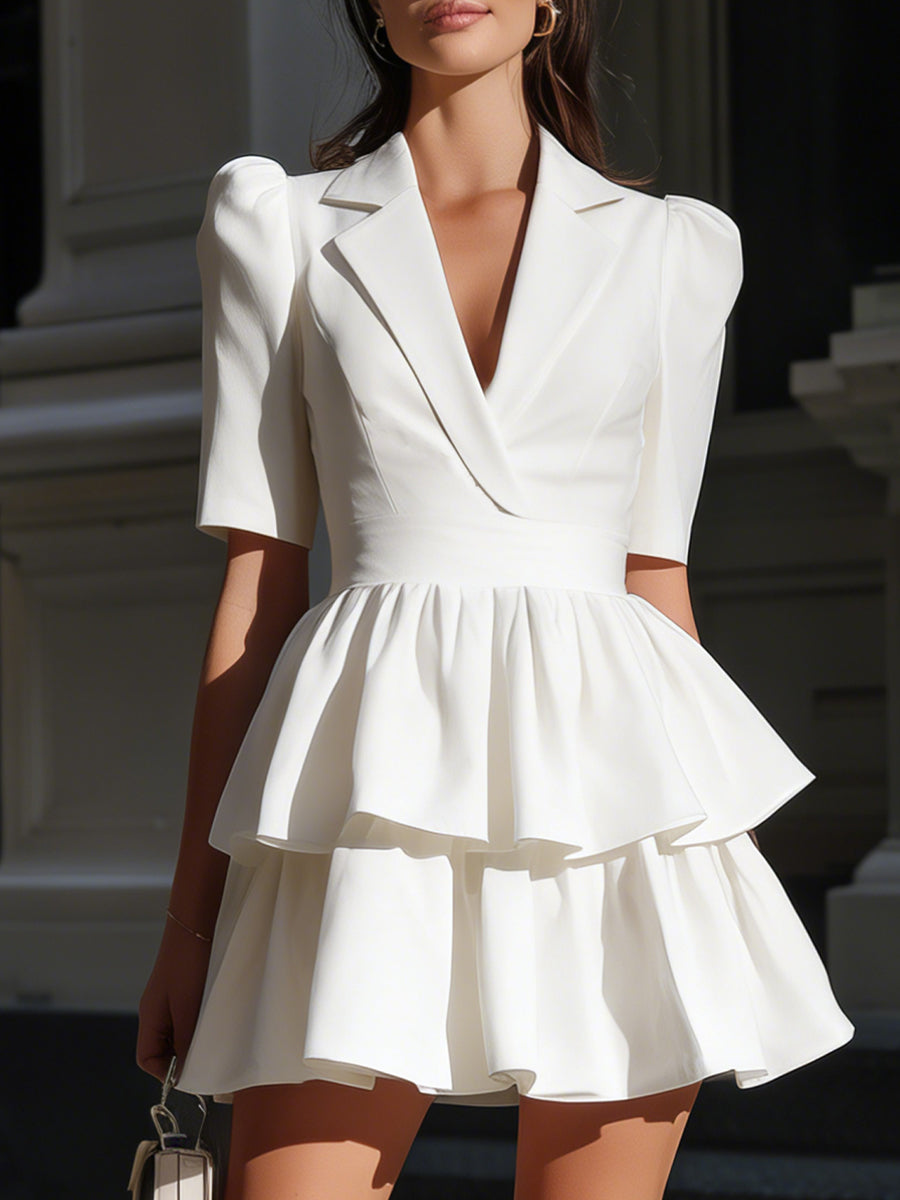 White Blazer-Style Tiered Mini Dress