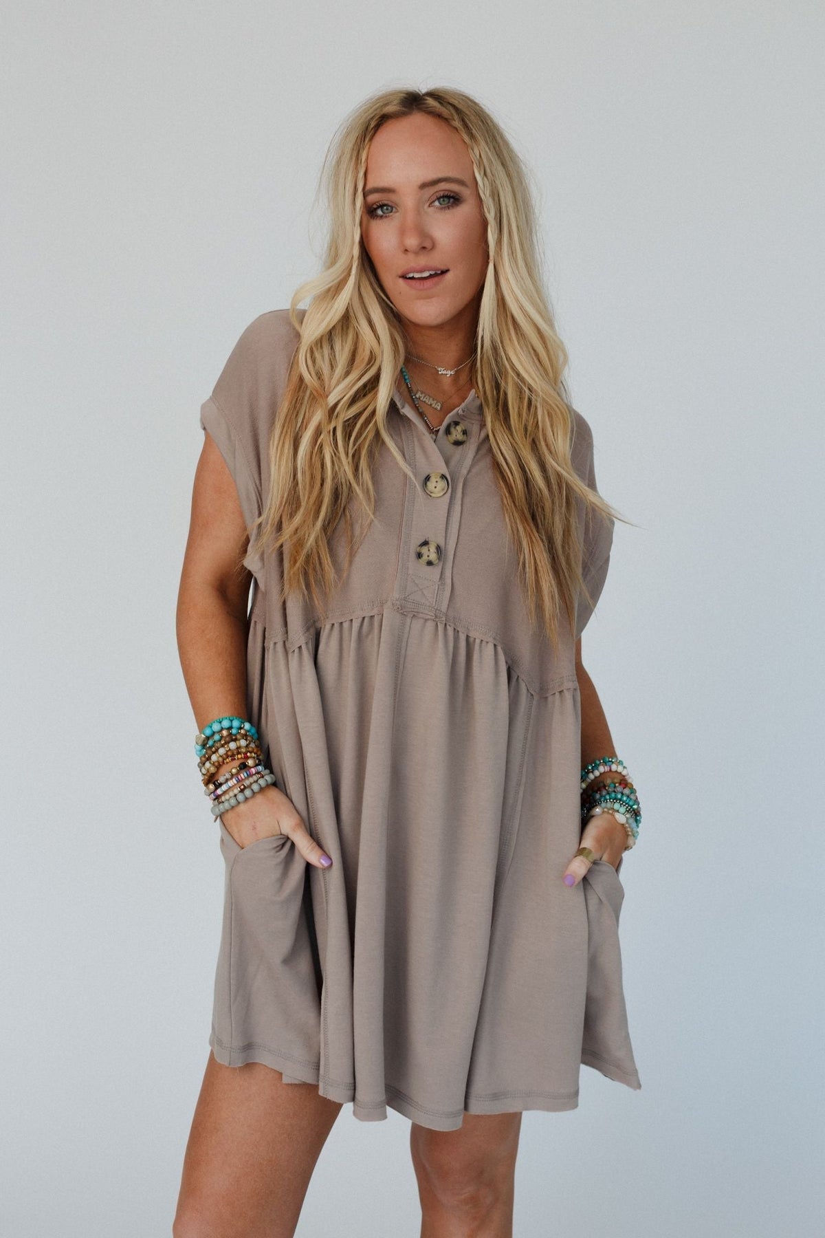 The Nest Sweet Nothings Baby Doll Dress - Khaki - Pre Order
