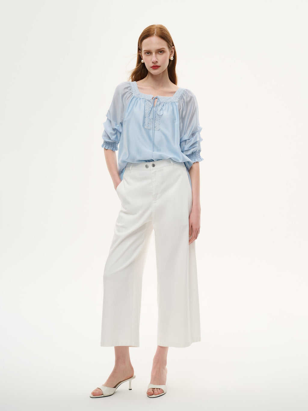 Tencel Blend Embroidered Square Neck Women Blouse