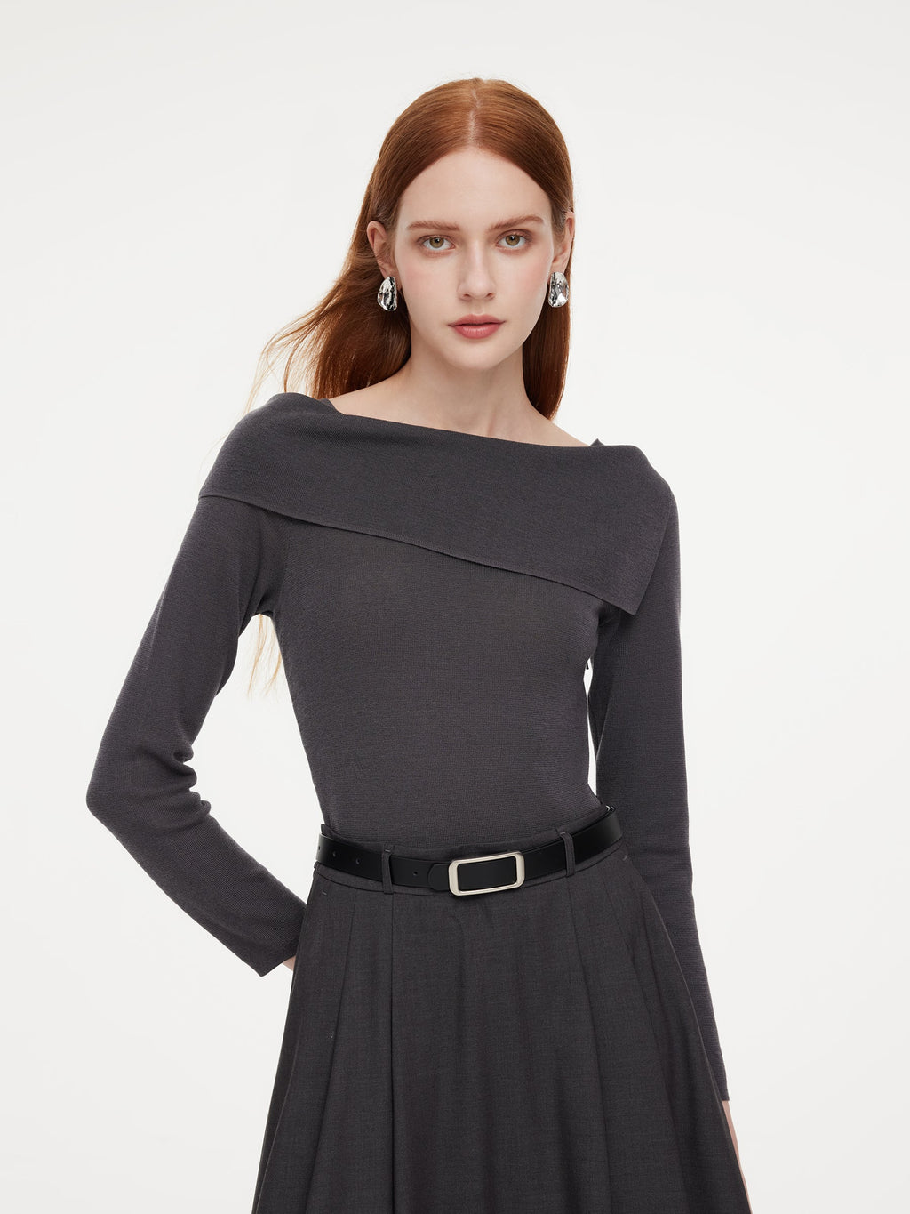 Lyocell Blend Boat Neck Women Mock Layered Maxi Dress With Belt