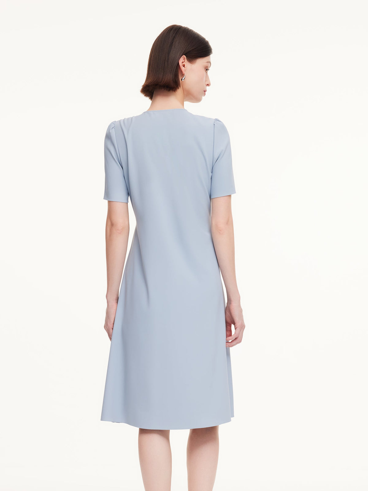 V-Neck Asymmetric Pleated Women Midi Dress