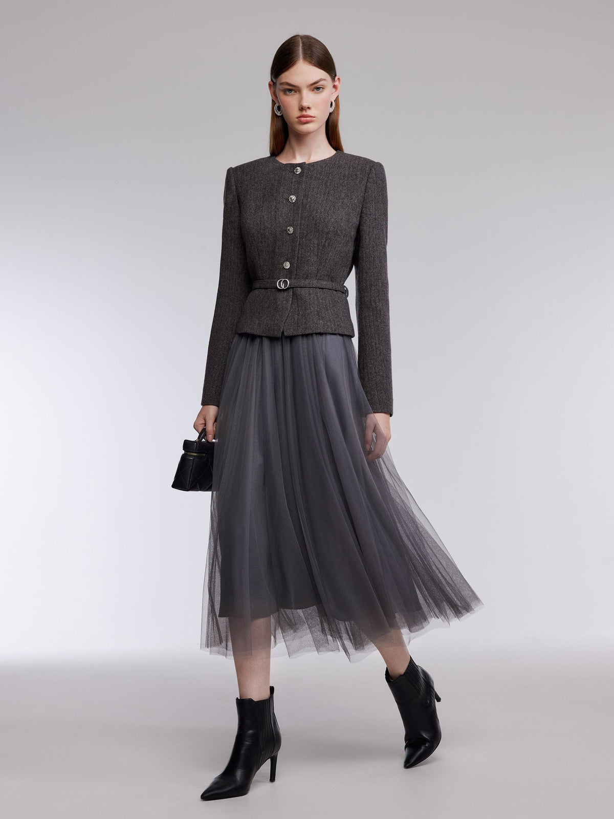Washable Merino Wool Patchwork Women Maxi Dress With Belt