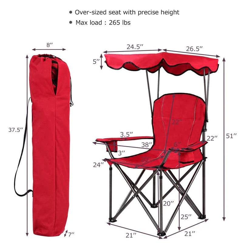 Outdoor Canopy Chair Portable Folding Beach Chair With 2 Cup Holders 600D Pvc Fabric Camping Chair Lawn Chair - Comfortable And Ergonomic Design