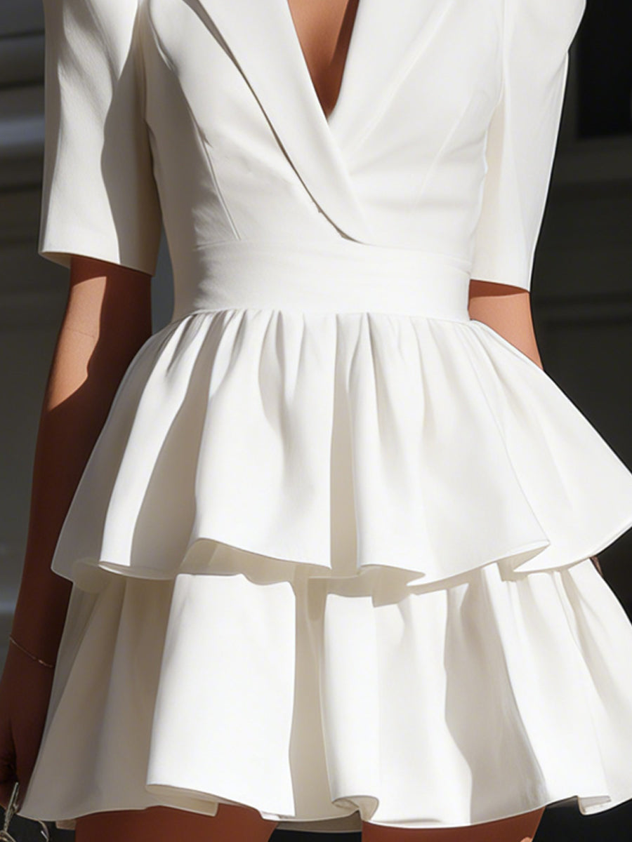 White Blazer-Style Tiered Mini Dress