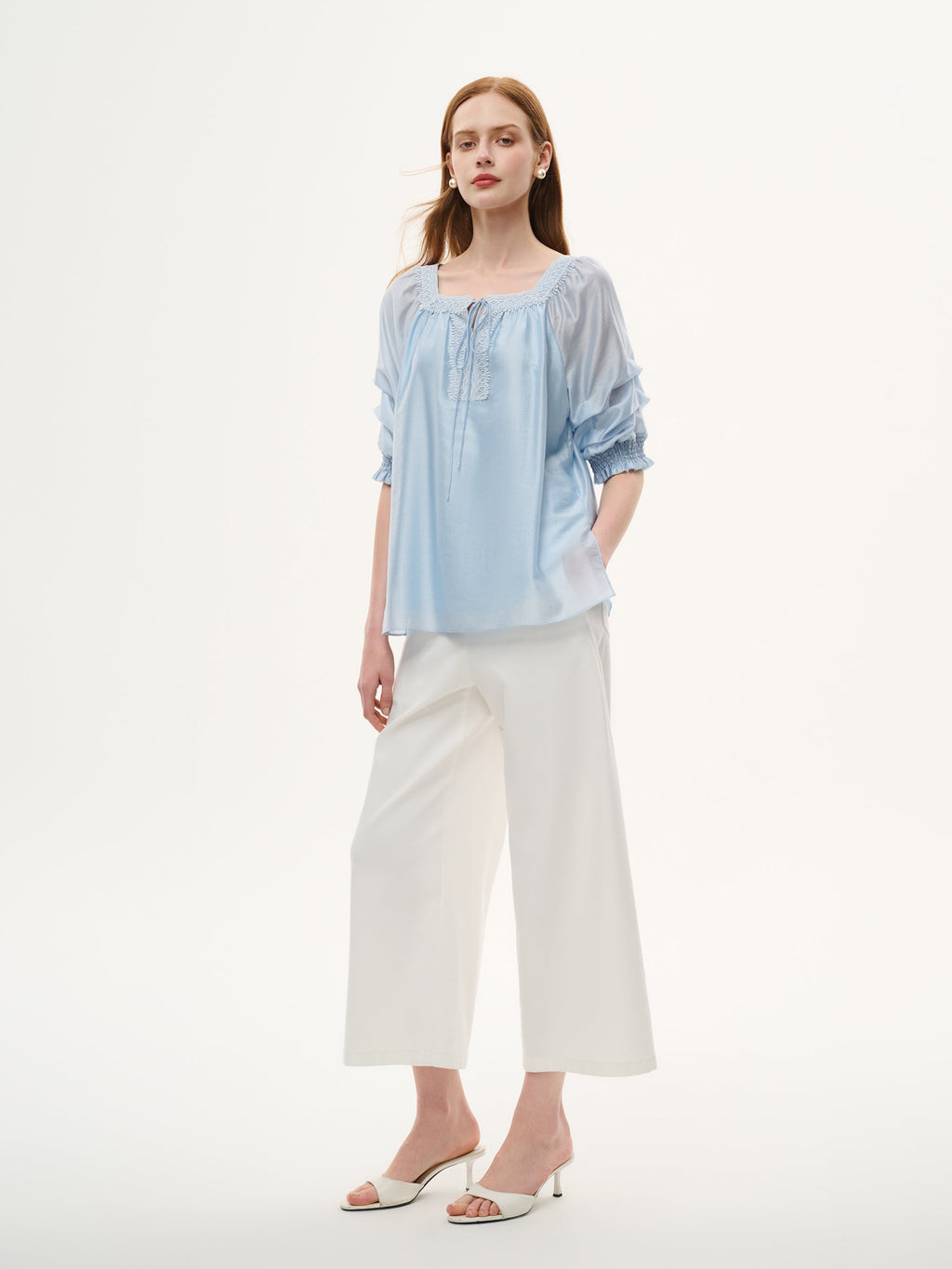 Tencel Blend Embroidered Square Neck Women Blouse