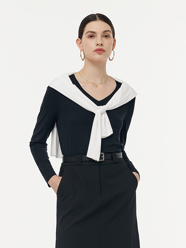 Two-pack (Black & White) Modal V-Neck Long Sleeve Top