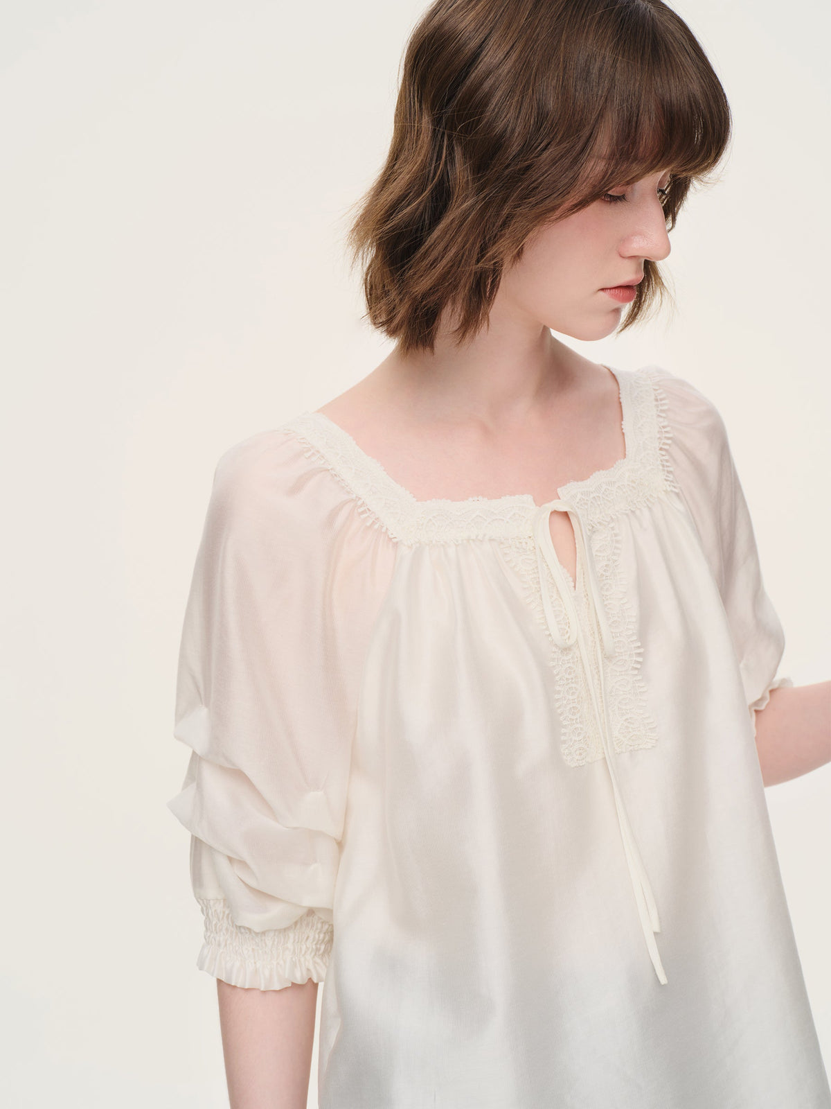 Tencel Blend Embroidered Square Neck Women Blouse