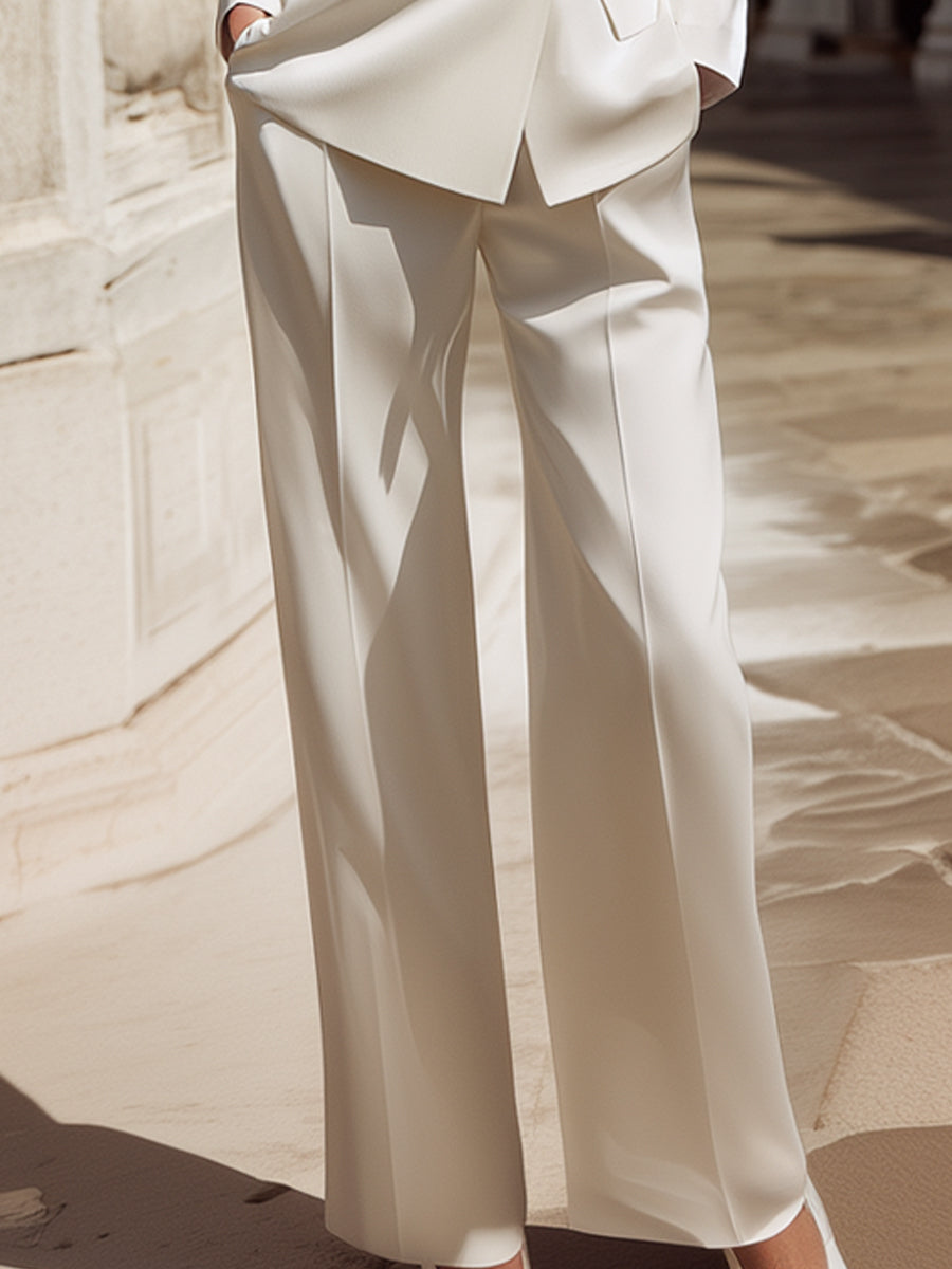 Double-Breasted Blazer & Wide-Leg Tailored Trousers Suit Set
