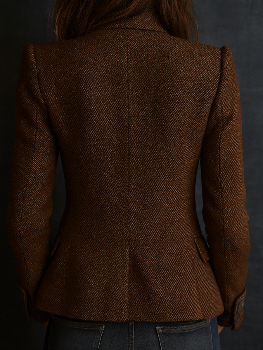 Retro Chic Dark Brown with Contrast Edge Trim Tailored Blazer