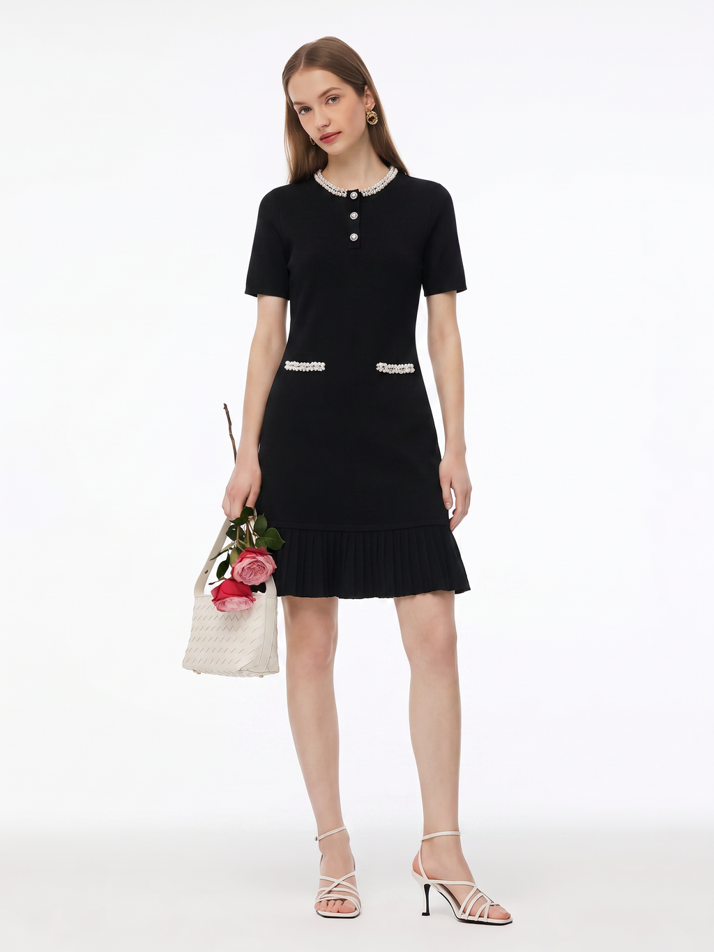 Beaded Round Neck Women Mini Dress