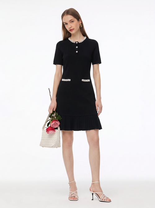 Beaded Round Neck Women Mini Dress