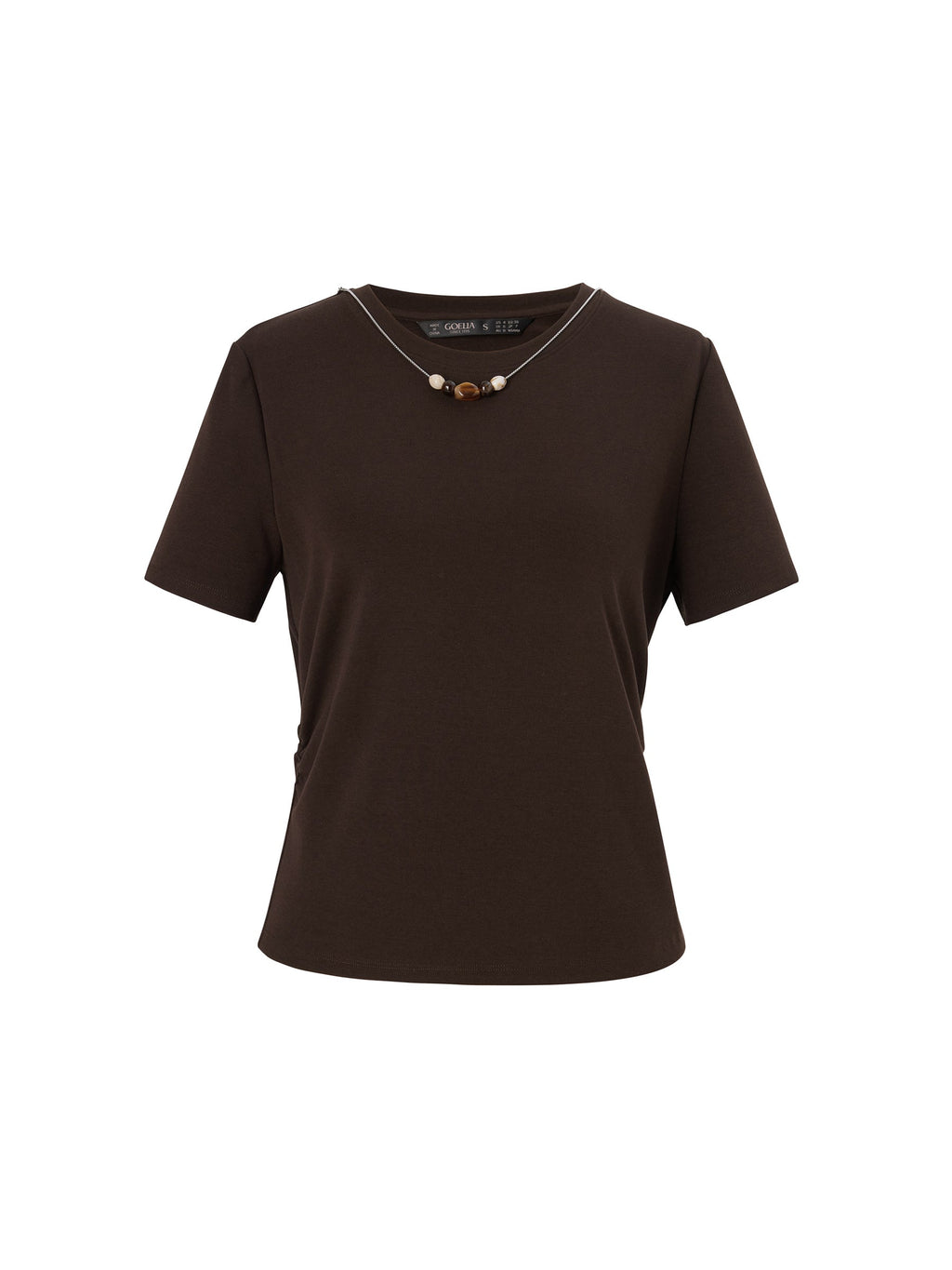 Side Twist Women T-Shirt With Detachable Beaded Necklace