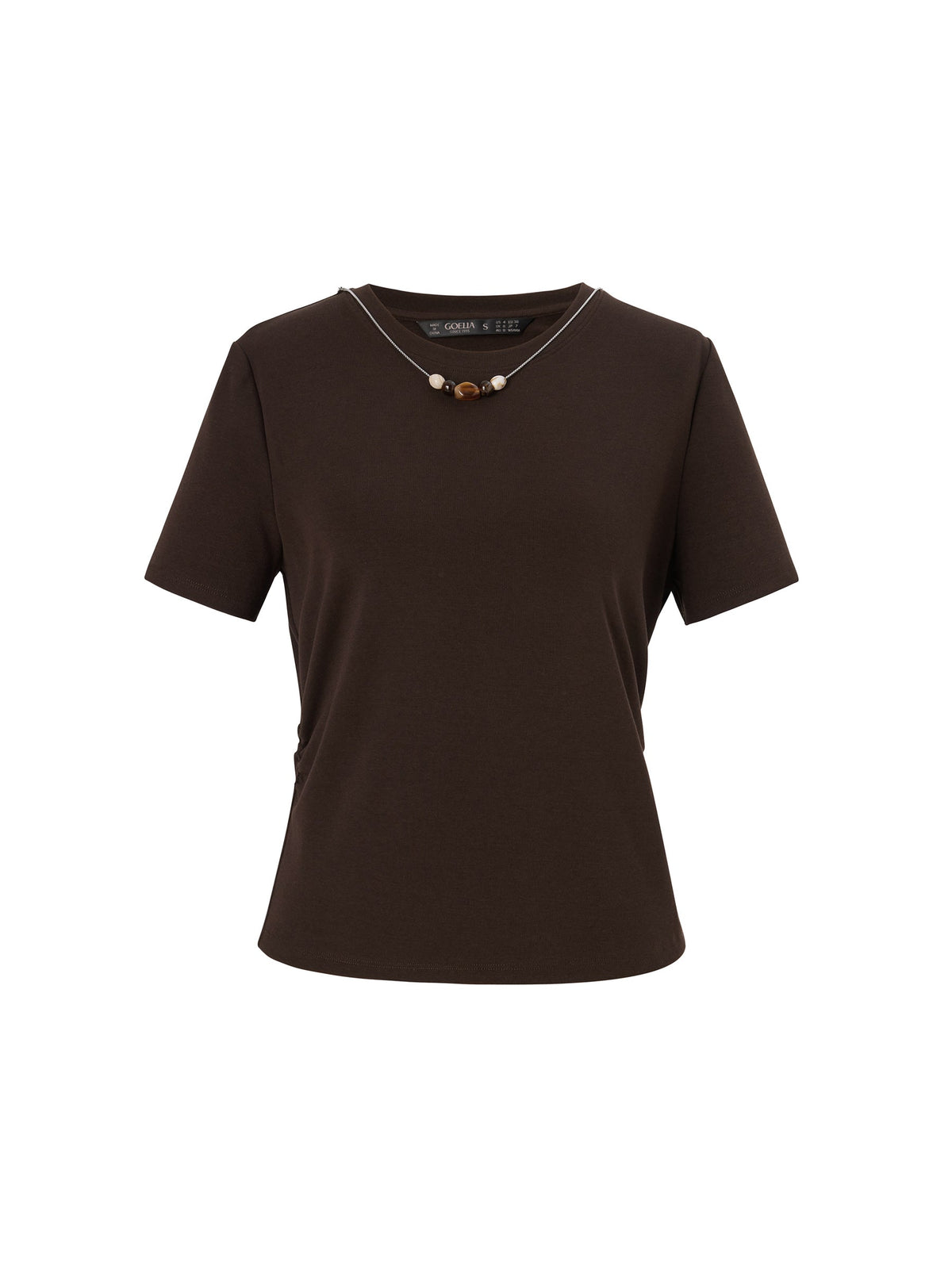 Side Twist Women T-Shirt With Detachable Beaded Necklace