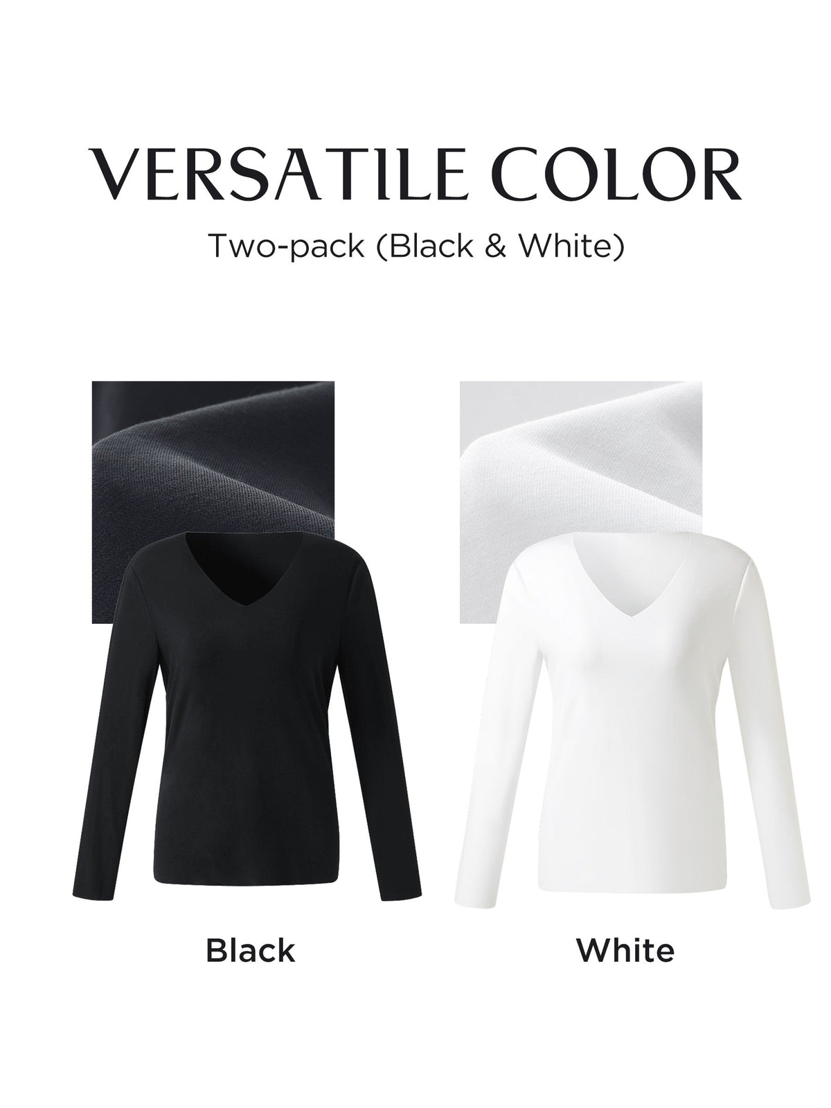 Two-pack (Black & White) Modal V-Neck Long Sleeve Top