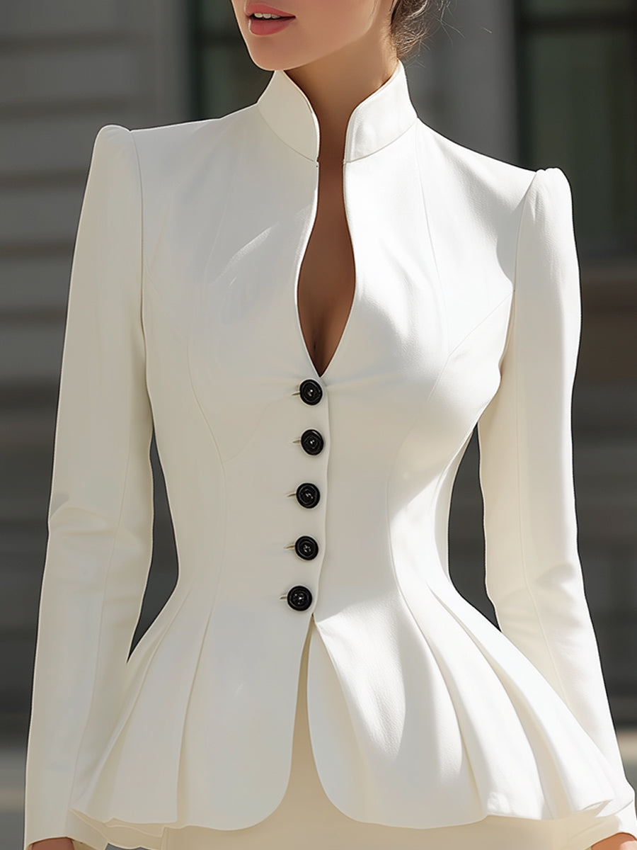 Structured White Peplum Blazer & Mini Skirt Two-Piece Set