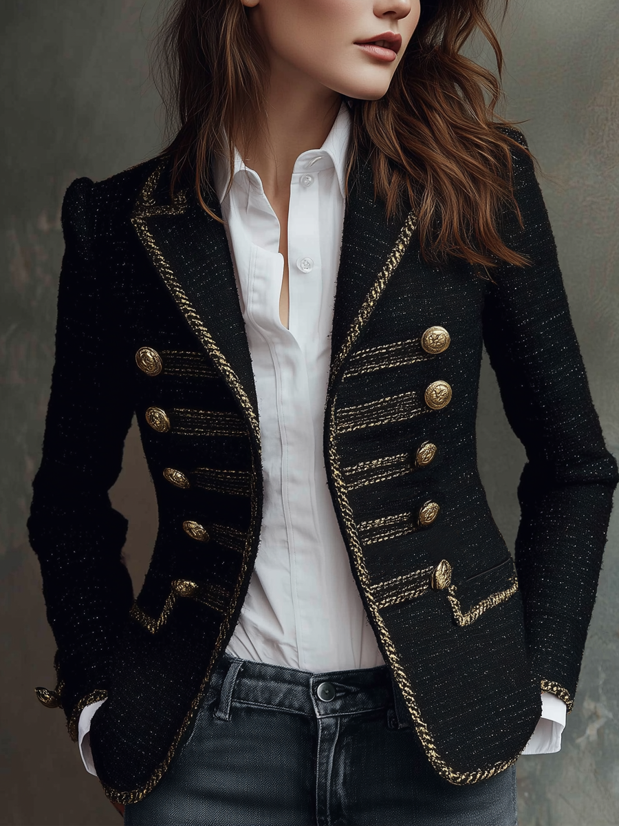 Metal Button Tweed Blazer