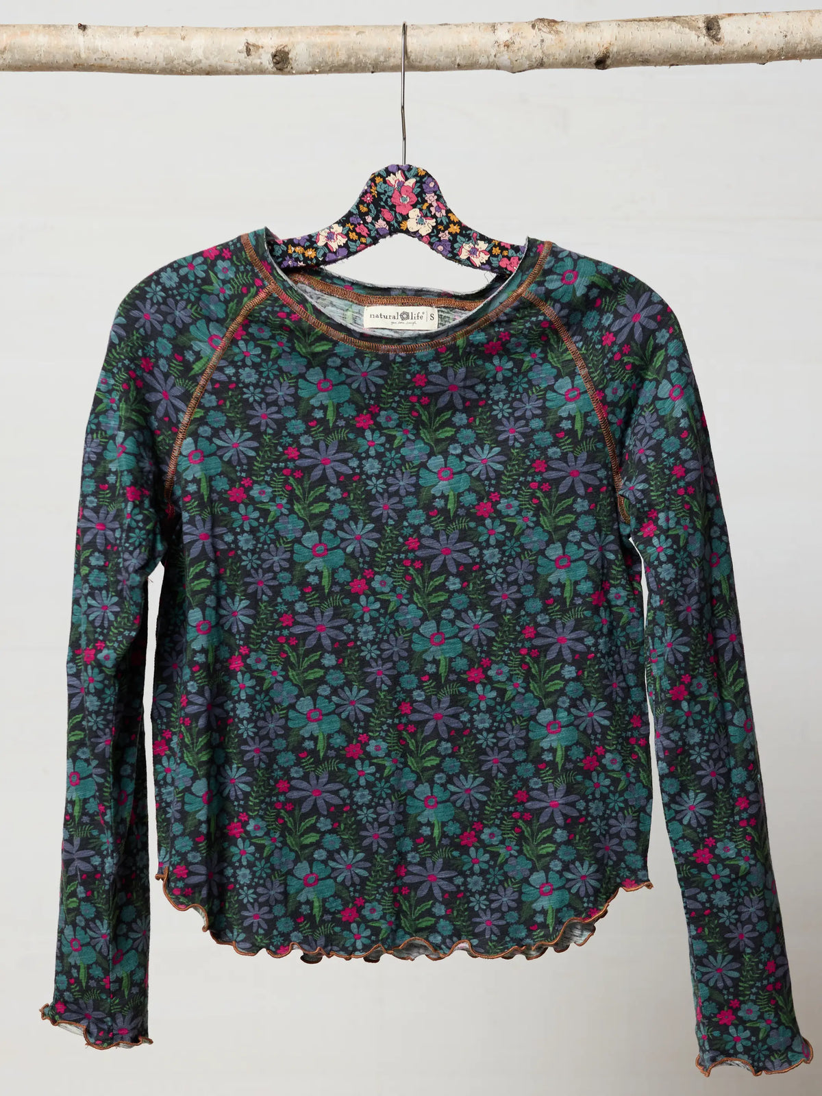 Lily Cotton Long Sleeve Tee Shirt - Dark Blue Garden