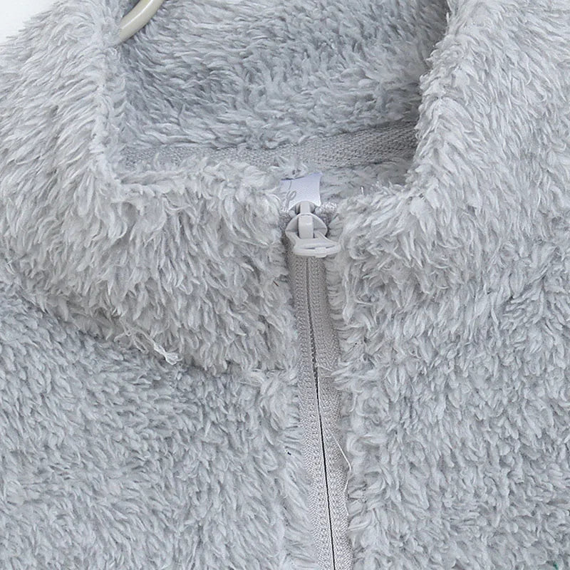 Fleece Zip Up Sweatshirt Women Casual Stand Collar Tops Jacket Embroidery Jumper Femme Streetwear