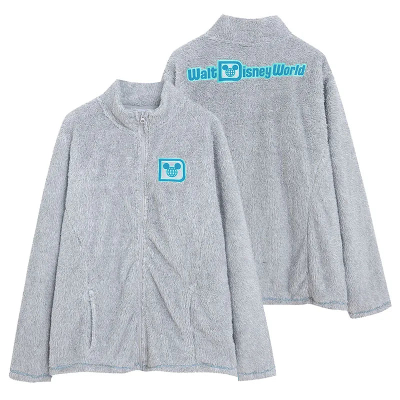 Fleece Zip Up Sweatshirt Women Casual Stand Collar Tops Jacket Embroidery Jumper Femme Streetwear