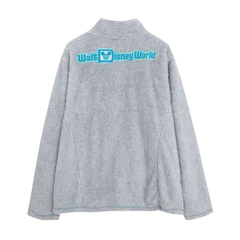 Fleece Zip Up Sweatshirt Women Casual Stand Collar Tops Jacket Embroidery Jumper Femme Streetwear