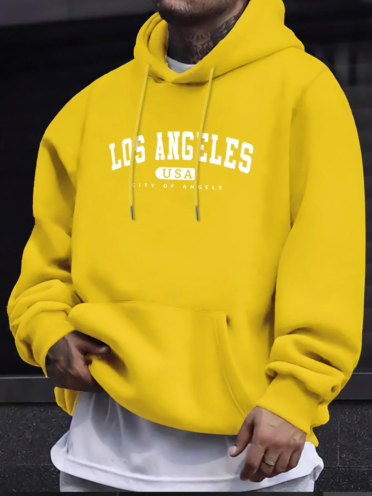 Los Angeles Usa Print Men_s Long Sleeve Drawstring Print Hoodies Tshirt COTTON For Men Casual Autumn Winter