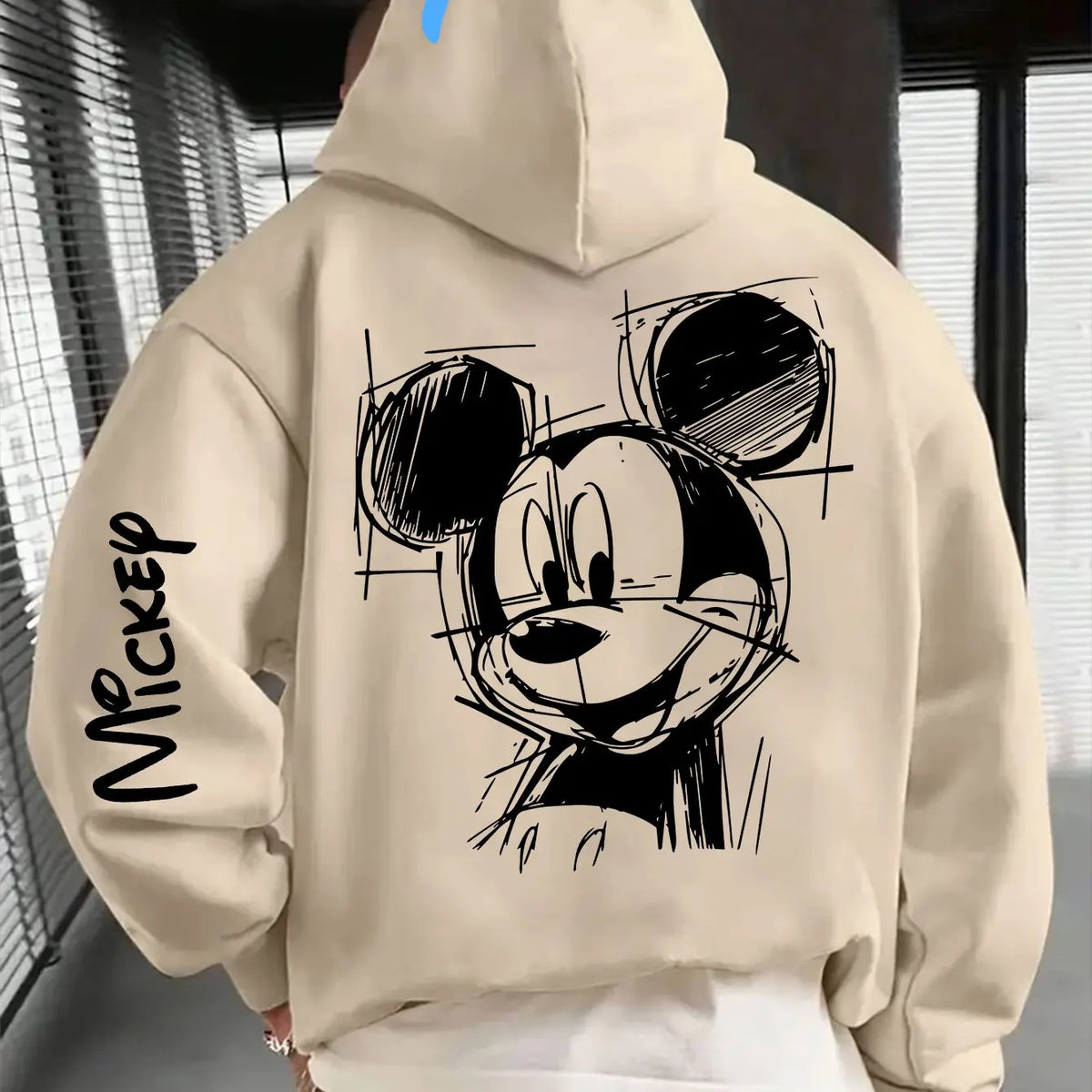 Hand-Drawn Line-Print Hooded Sweatshirt Unisex Casual Top-Fall Winter Hooded Sweatshirt Hooded Drawstring