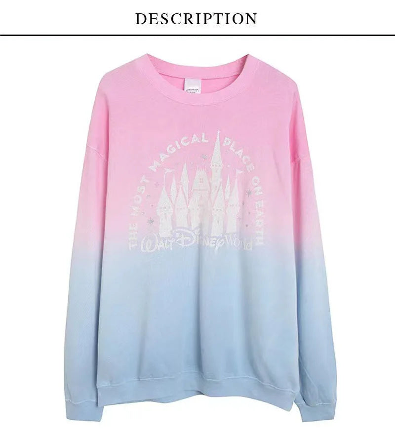 Sweatshirt Women Gradient Color Fleece Pullover O Neck Long Sleeve Casual Jumper Tops Femme Streetwear