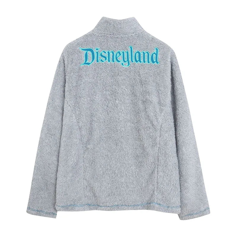 Fleece Zip Up Sweatshirt Women Casual Stand Collar Tops Jacket Embroidery Jumper Femme Streetwear