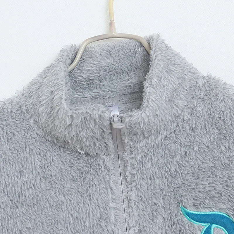 Fleece Zip Up Sweatshirt Women Casual Stand Collar Tops Jacket Embroidery Jumper Femme Streetwear