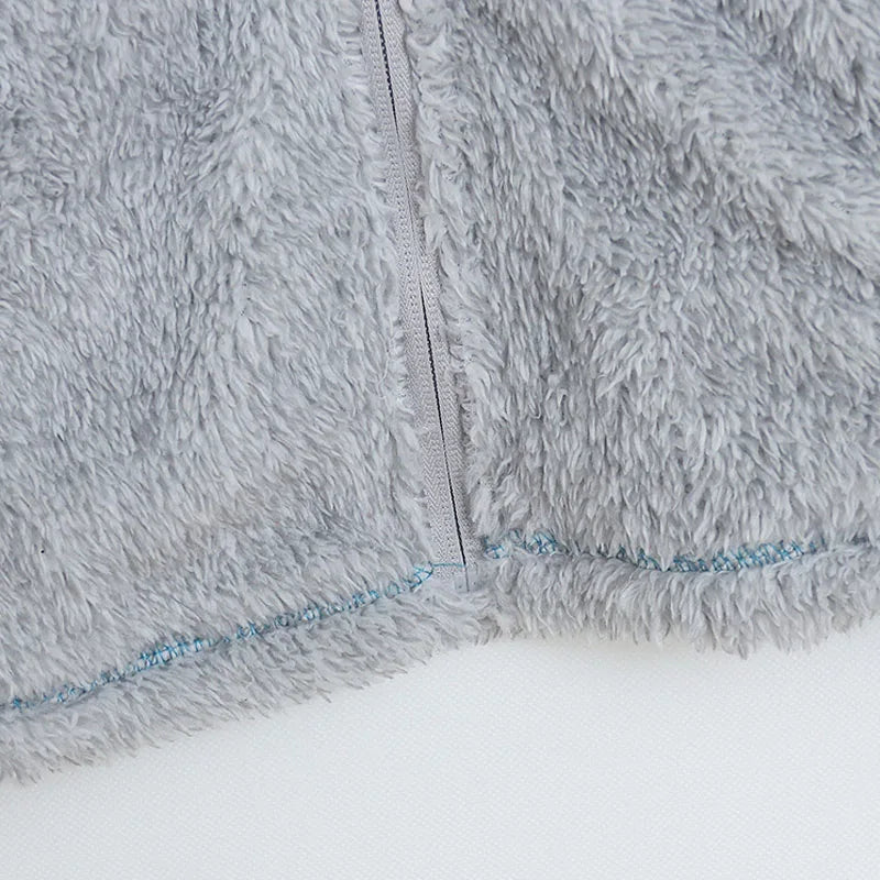 Fleece Zip Up Sweatshirt Women Casual Stand Collar Tops Jacket Embroidery Jumper Femme Streetwear