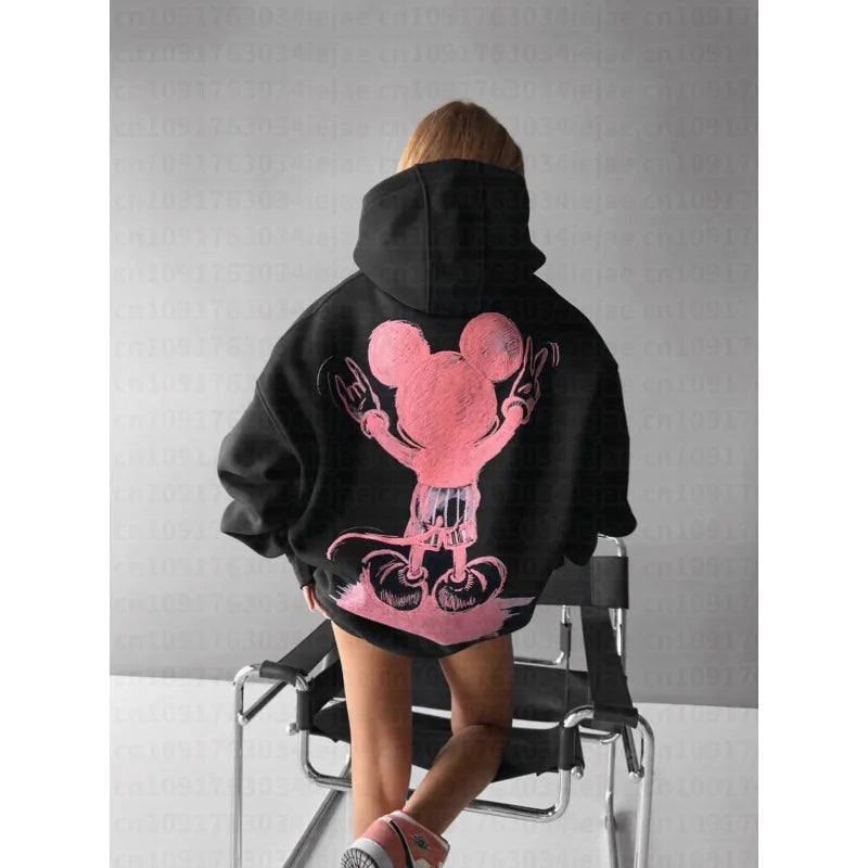 Mickey Mouse Print Hoodie Women Men Loose Casual Streetwear Pullover Cartoon Graphic Sweatshirt Vintage Spring Autumn New
