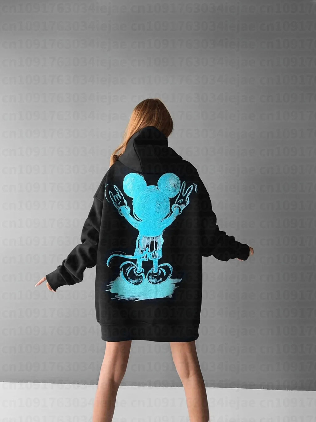 Mickey Mouse Print Hoodie Women Men Loose Casual Streetwear Pullover Cartoon Graphic Sweatshirt Vintage Spring Autumn New