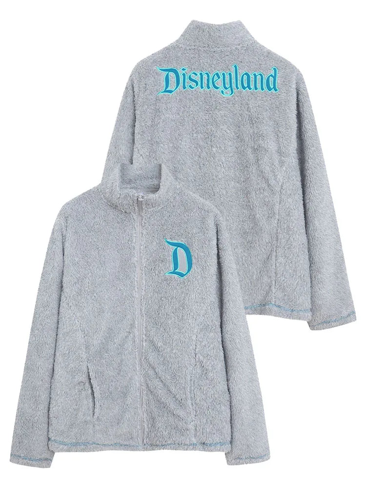 Fleece Zip Up Sweatshirt Women Casual Stand Collar Tops Jacket Embroidery Jumper Femme Streetwear