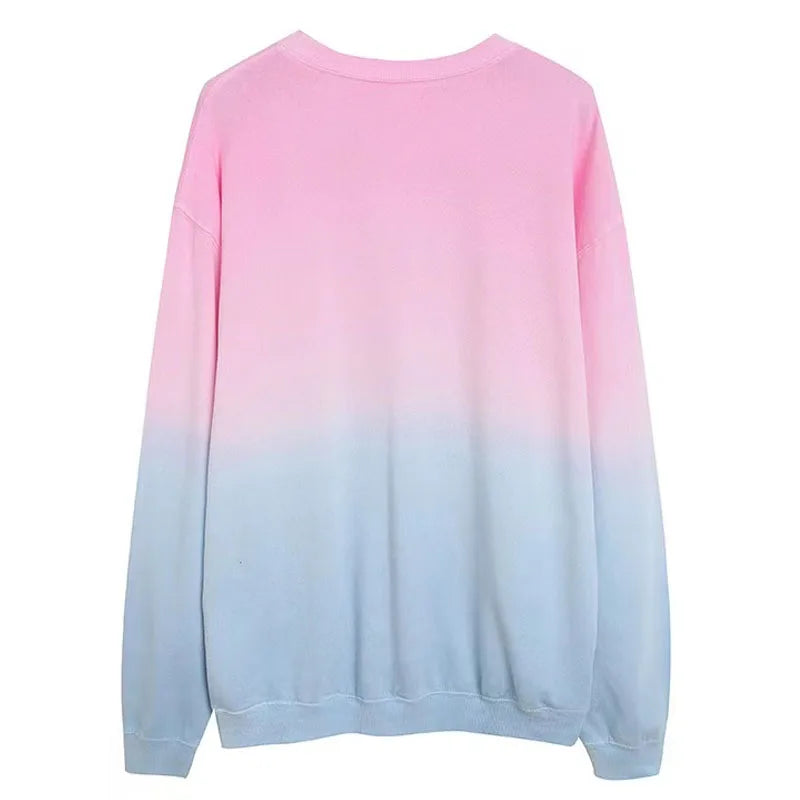 Sweatshirt Women Gradient Color Fleece Pullover O Neck Long Sleeve Casual Jumper Tops Femme Streetwear