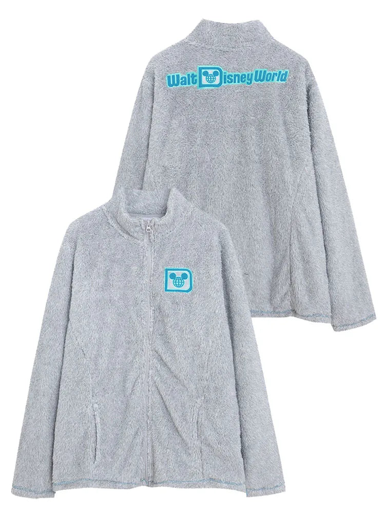 Fleece Zip Up Sweatshirt Women Casual Stand Collar Tops Jacket Embroidery Jumper Femme Streetwear