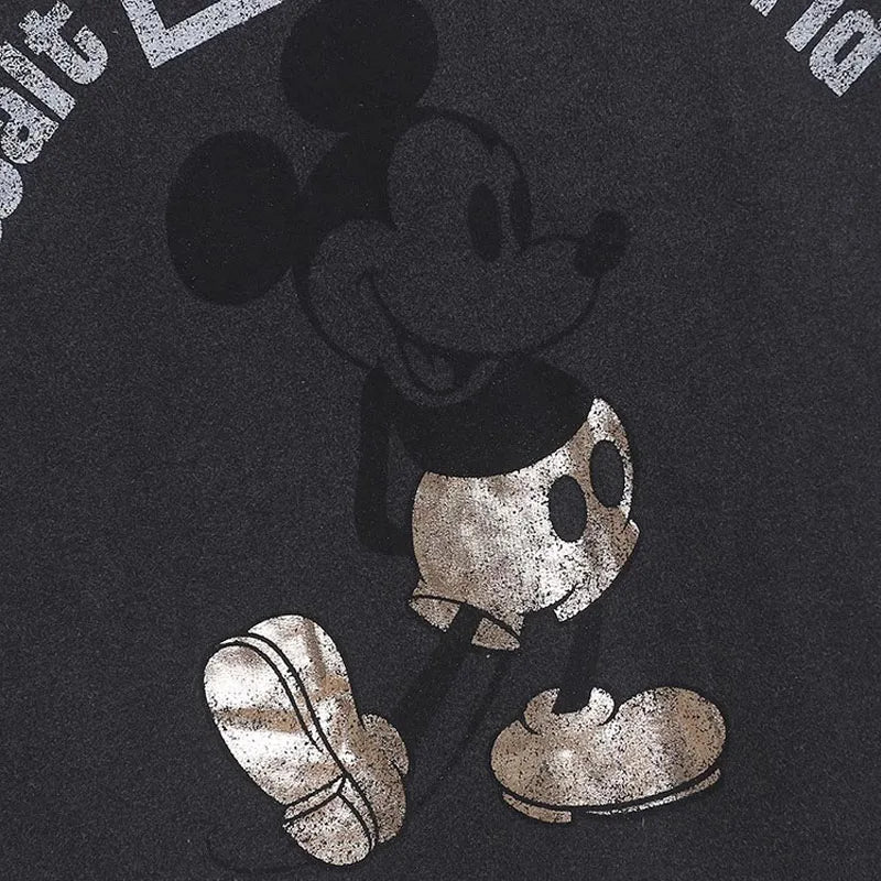 Retro Distressed Sweatshirt Women Mickey Mouse Casual Pullover Tops O Neck Long Sleeve Jumper Streetwear