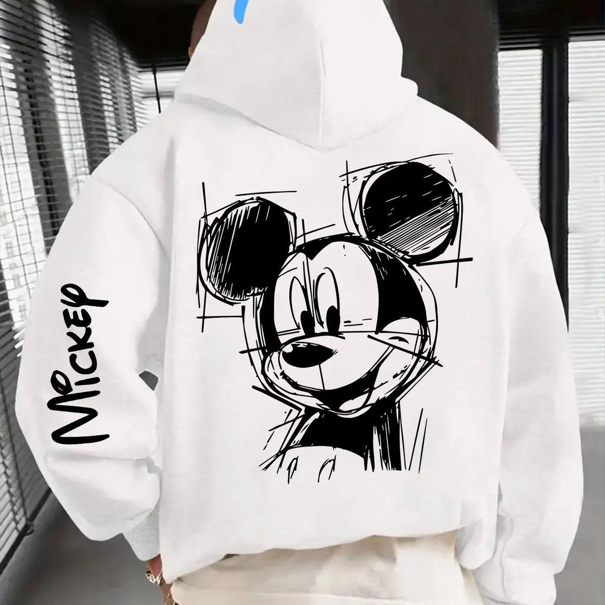 Hand-Drawn Line-Print Hooded Sweatshirt Unisex Casual Top-Fall Winter Hooded Sweatshirt Hooded Drawstring